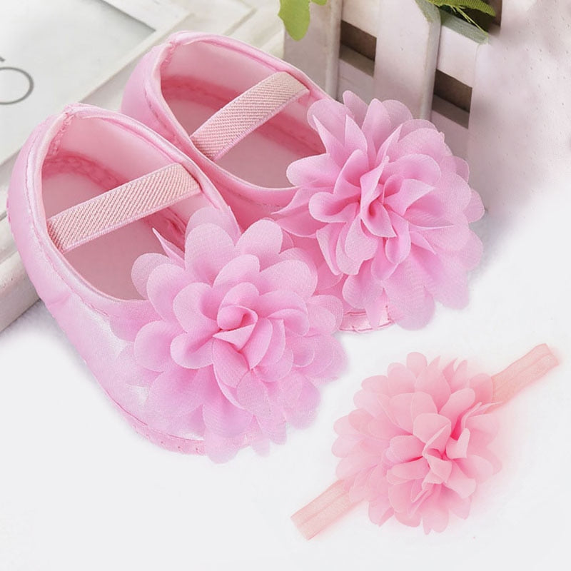 New Cute Lace Flower Newborn Baby Shoes Headband Set