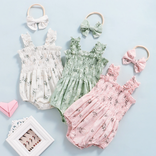 Baby Girl Romper Cute Floral Print Ruffle Sleeveless Jumpsuit