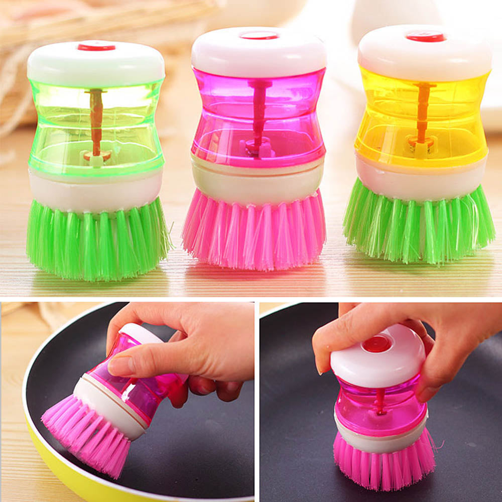 Liquid Soap Dispenser Plastic Pot Dish Cleaning Brush