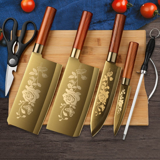 New Style Golden Titanium Plated Kitchen Knives