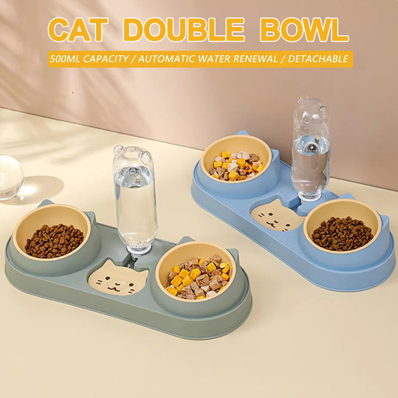 Double Dog and Cat Bowls with Water Dispenser