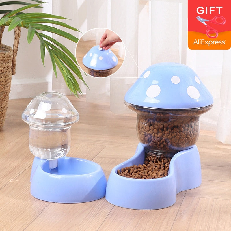 Mushroom Type Automatic Feeder Dog-Cat Food Bowl & Drinking Water Bottle