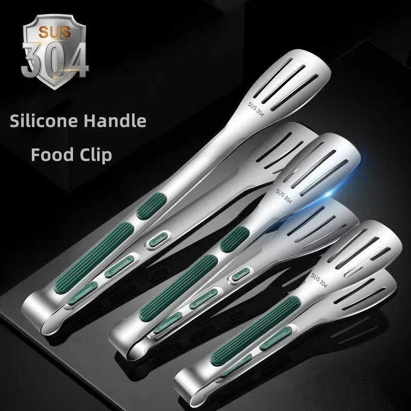 Non-slip Stainless Silicone Steel Handle Bread Tong