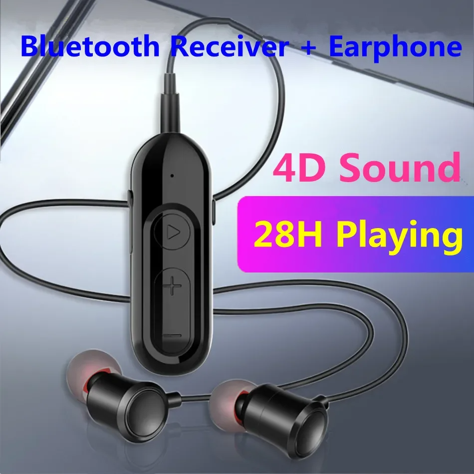 28H Bluetooth 5.0 Receiver with Earphone Microphone 3.5mm Jack