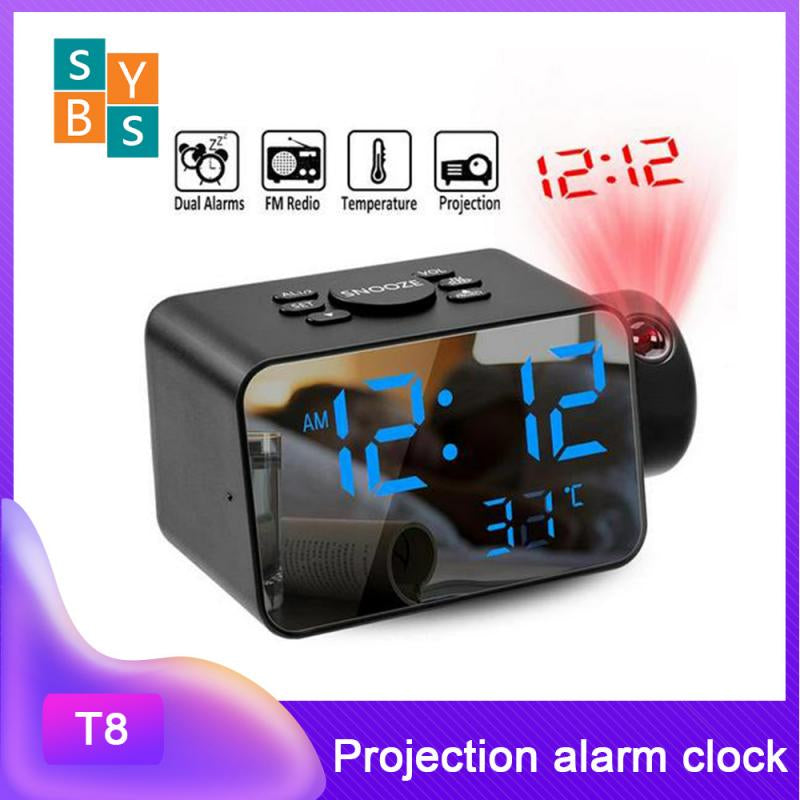 T8 LED Projection Digital Alarm Clock FM Radio With Temperature Mirror