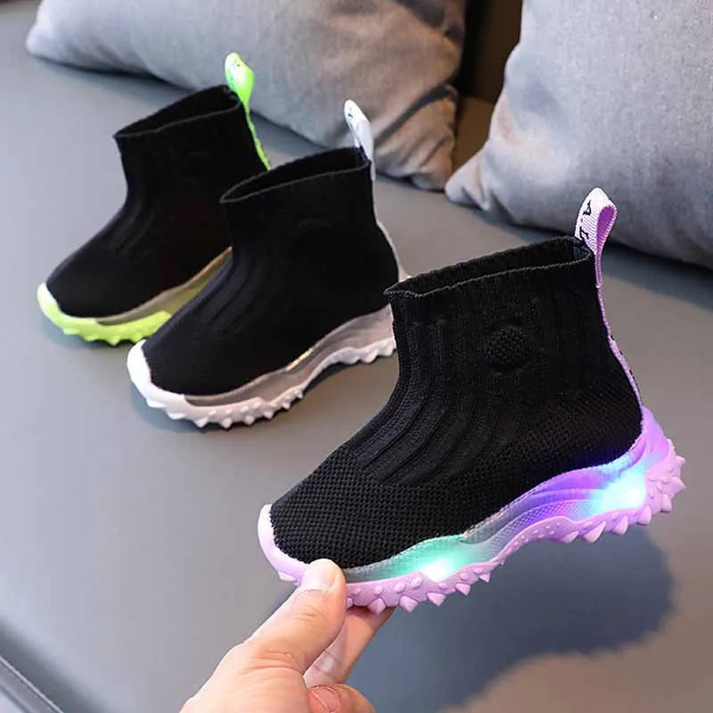 Children's Soft Bottom Lighted Sneakers Led Sock Boots