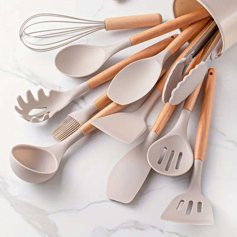 WoodenTouch Silicone Cooking Utensils Set: Stylish and Practical Kitchen Tools