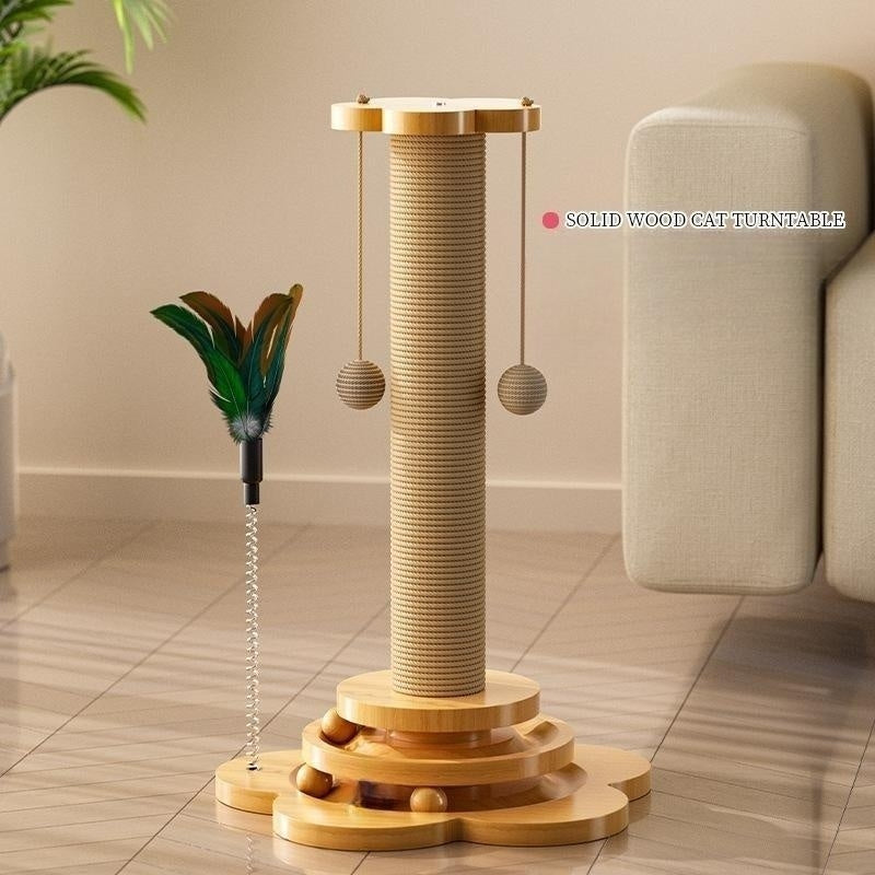 Pet Cat Toy Solid Wood Turntable Funny Cat Traning Stick Balls