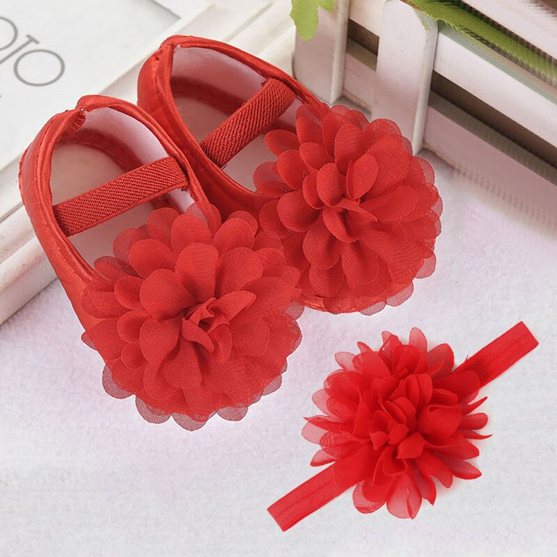 New Cute Lace Flower Newborn Baby Shoes Headband Set