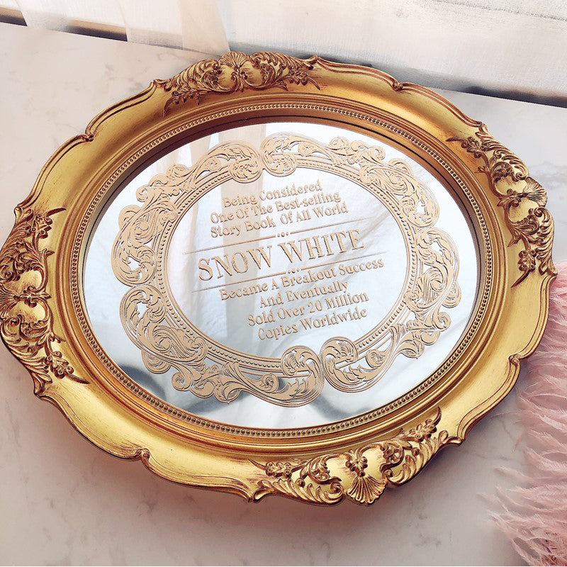 European Retro Mirror Tray Gilt Print Light Luxury Tray Beauty Salon