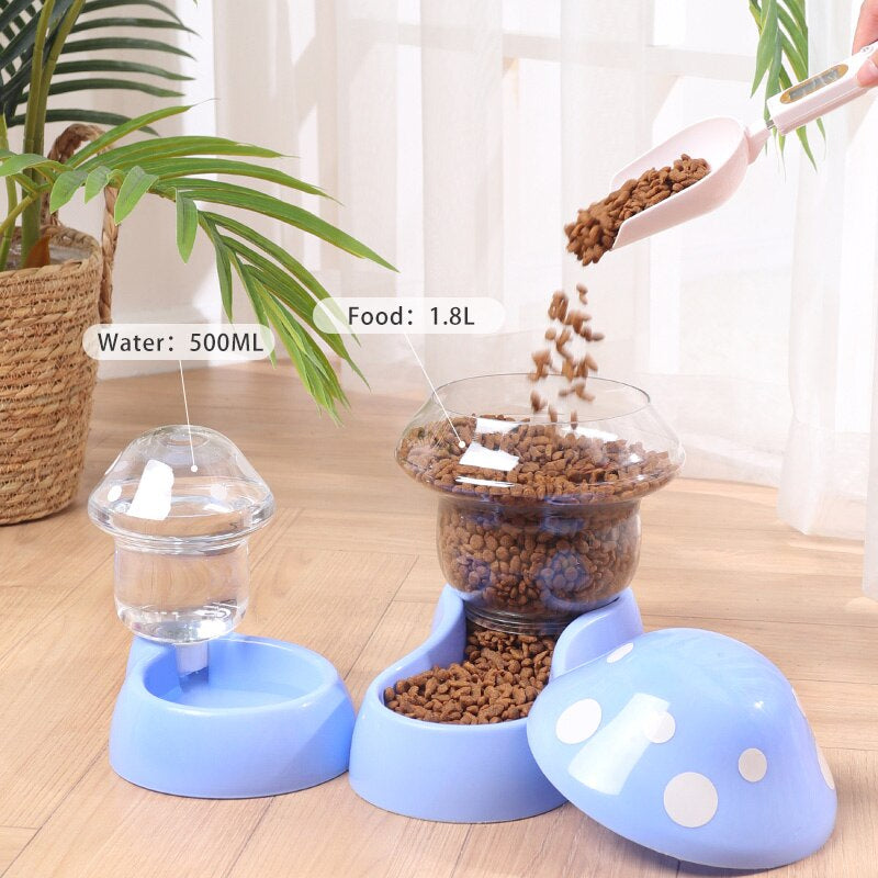 Mushroom Type Automatic Feeder Dog-Cat Food Bowl & Drinking Water Bottle