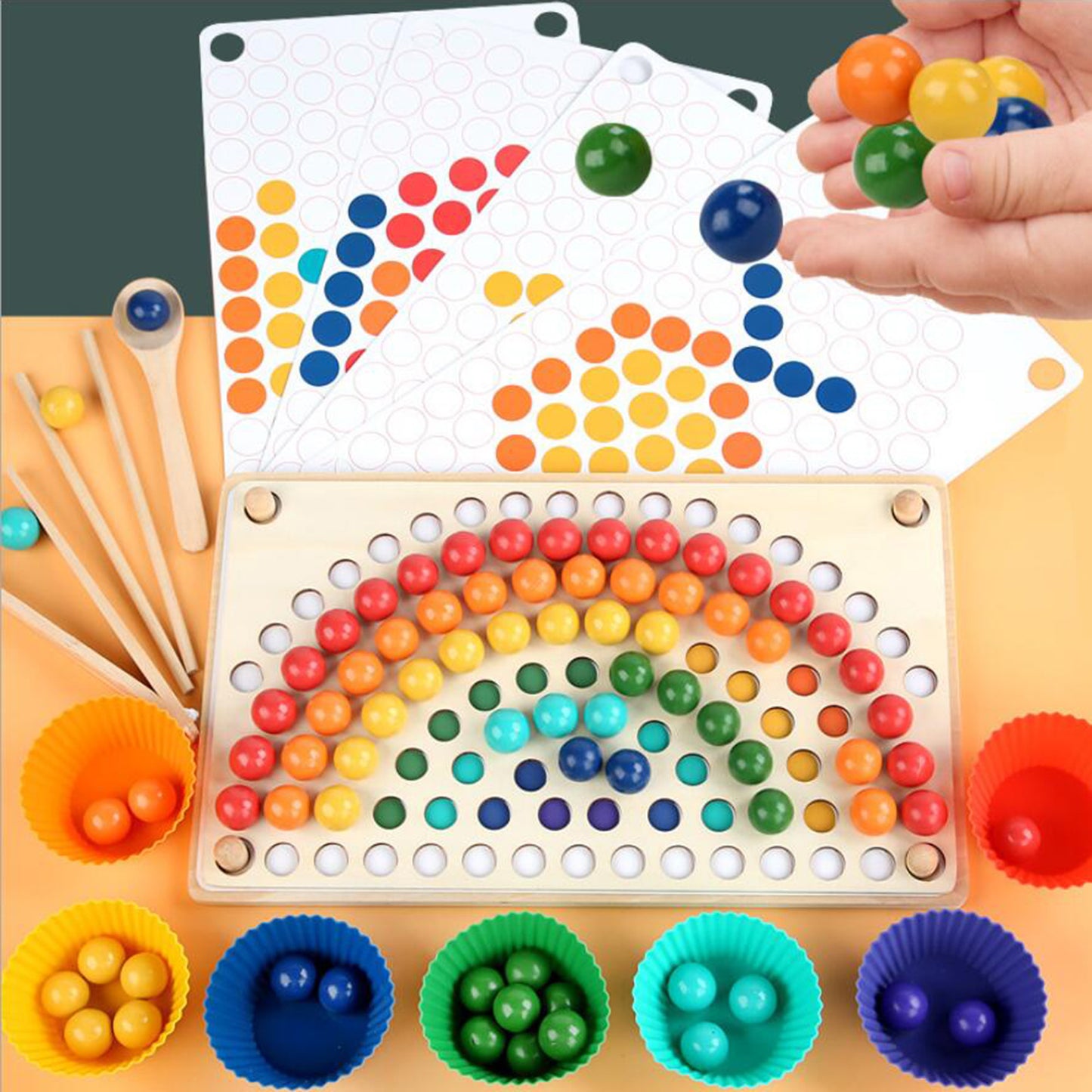 Wooden clip board game set rainbow toy