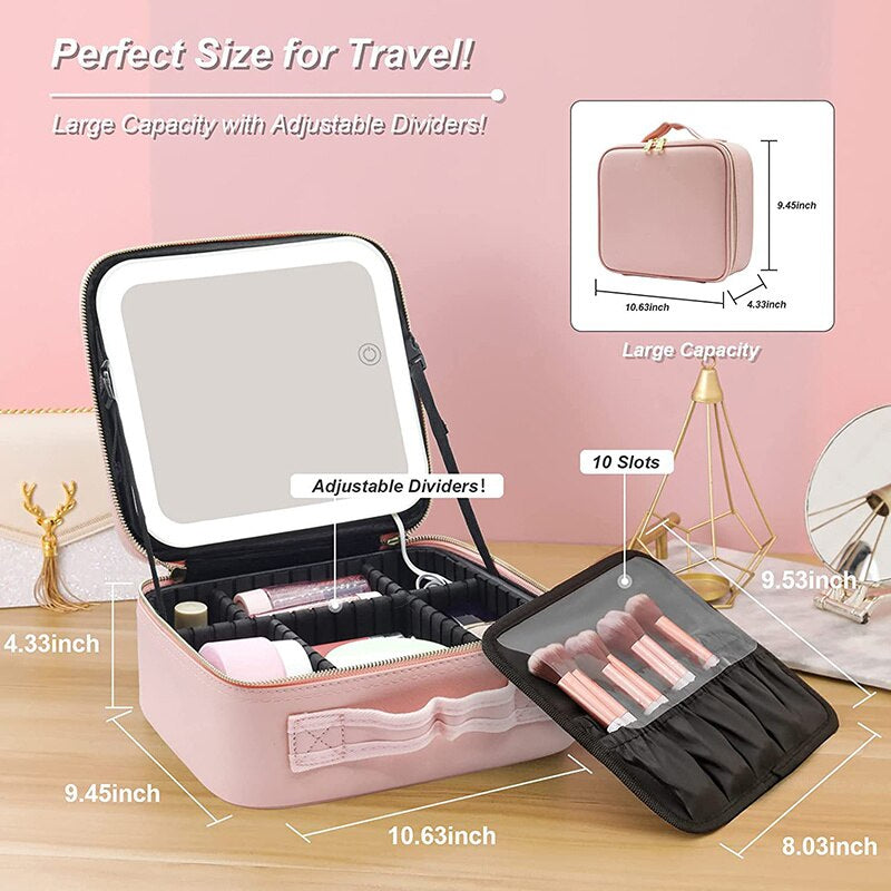 New LED Lamp Professional Makeup Case With Mirror