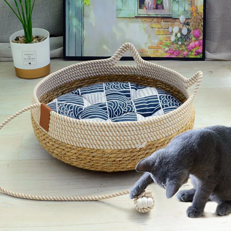 Woven Removable Upholstery Sleeping Summer Cat Bed