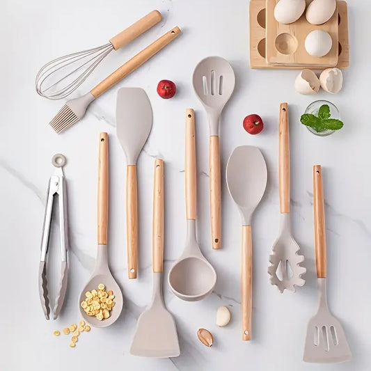 WoodenTouch Silicone Cooking Utensils Set: Stylish and Practical Kitchen Tools