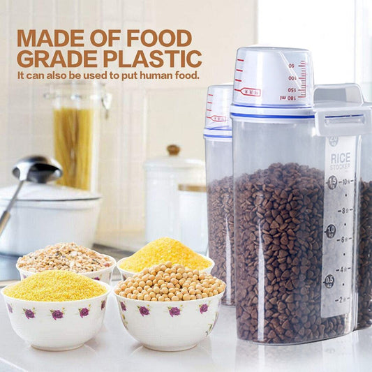 Portable Pet Food Container with Scale, Clear Plastic Storage Box