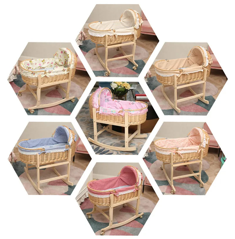 New Upgrade Wooden Portable Baby Cradle Bed