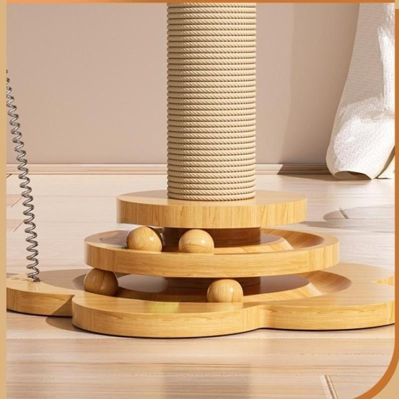 Pet Cat Toy Solid Wood Turntable Funny Cat Traning Stick Balls