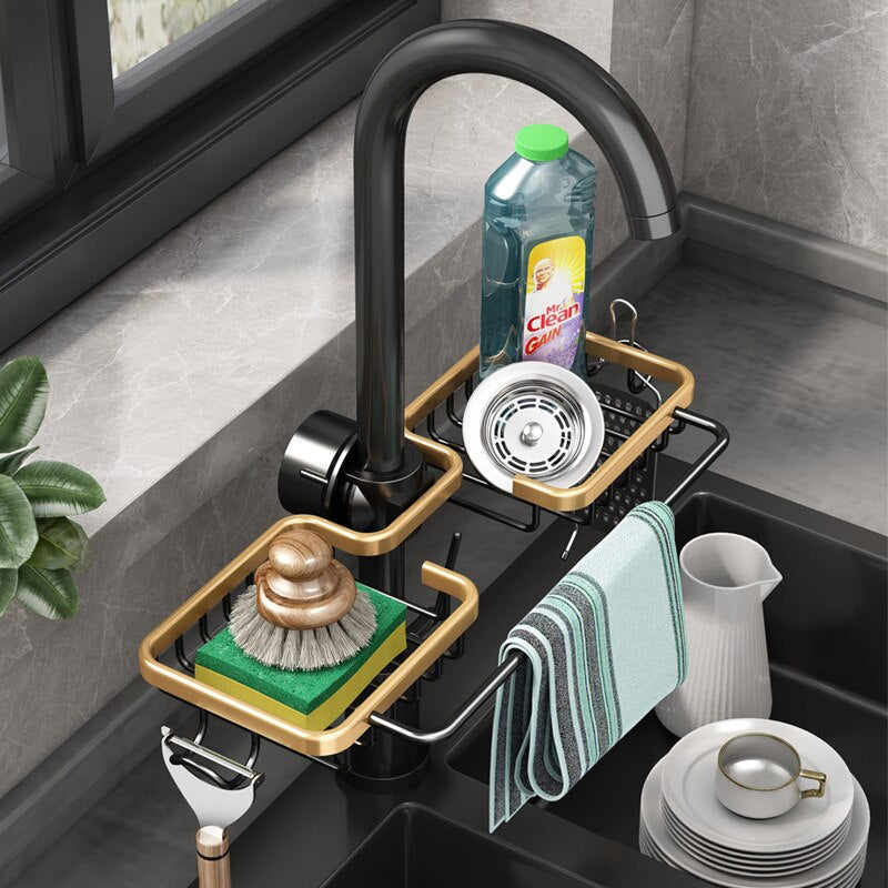 Aluminum Kitchen Sink Shelf Sponge Storage Rack