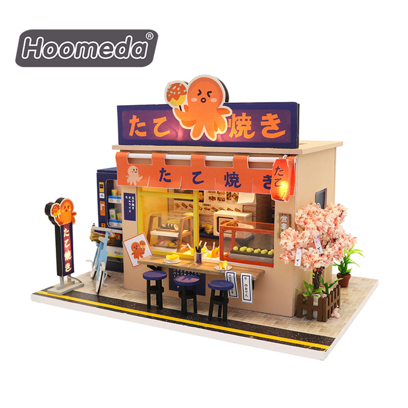 Girls Mini Toy Japanese Octopus Balls Snack Bar Wooden Doll House