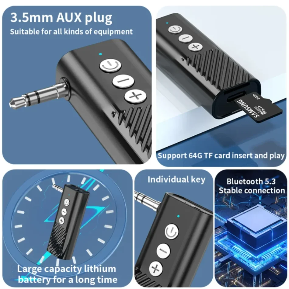 3 in1 Bluetooth 5.3 Transmitter Receiver Adapter 3.5mm AUX Jack