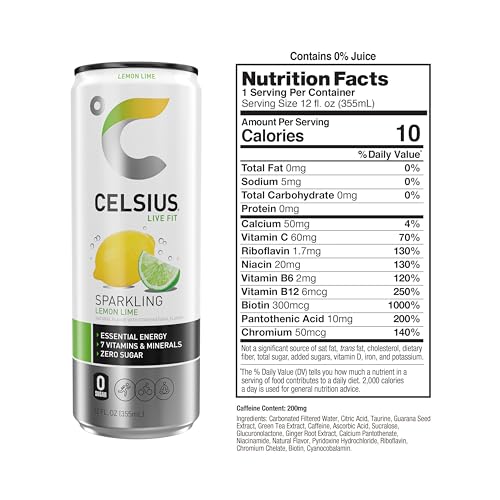 CELSIUS Sparkling Lemon Lime, Energy Drink, 12 Fl Oz