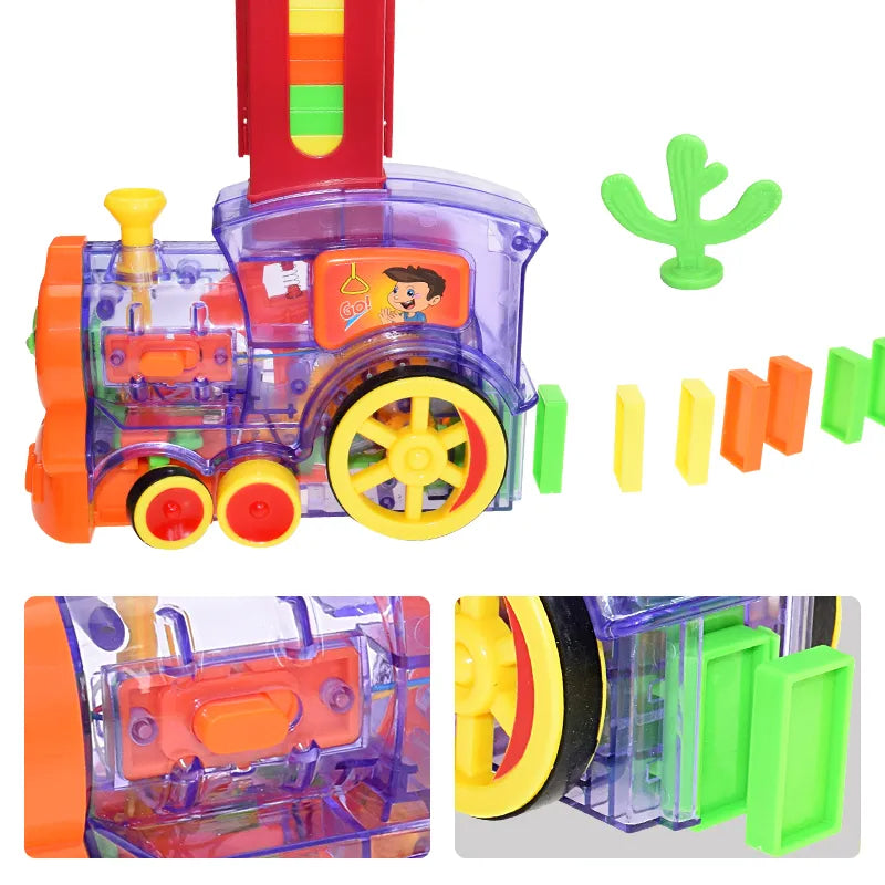 Kids Electric Domino Automatic  Sound Light Train Car Set