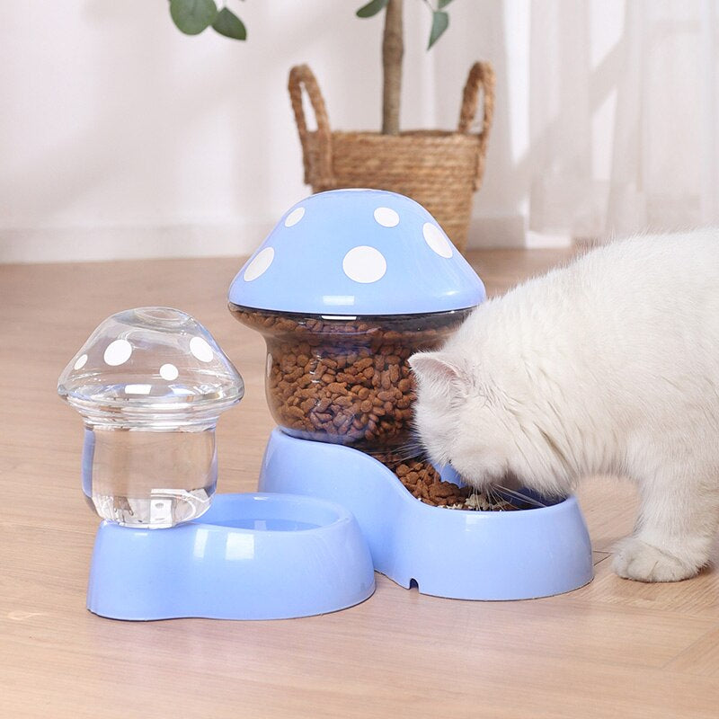 Mushroom Type Automatic Feeder Dog-Cat Food Bowl & Drinking Water Bottle