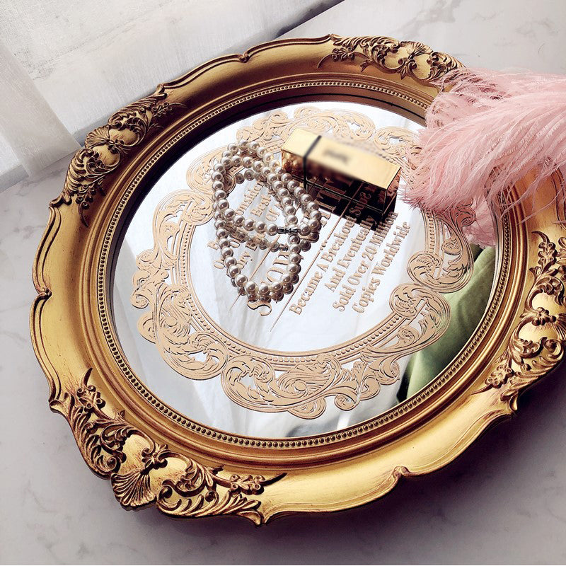 European Retro Mirror Tray Gilt Print Light Luxury Tray Beauty Salon