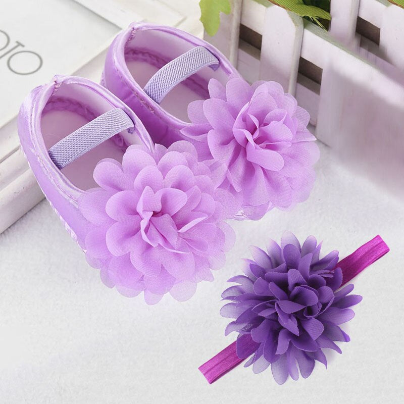 New Cute Lace Flower Newborn Baby Shoes Headband Set