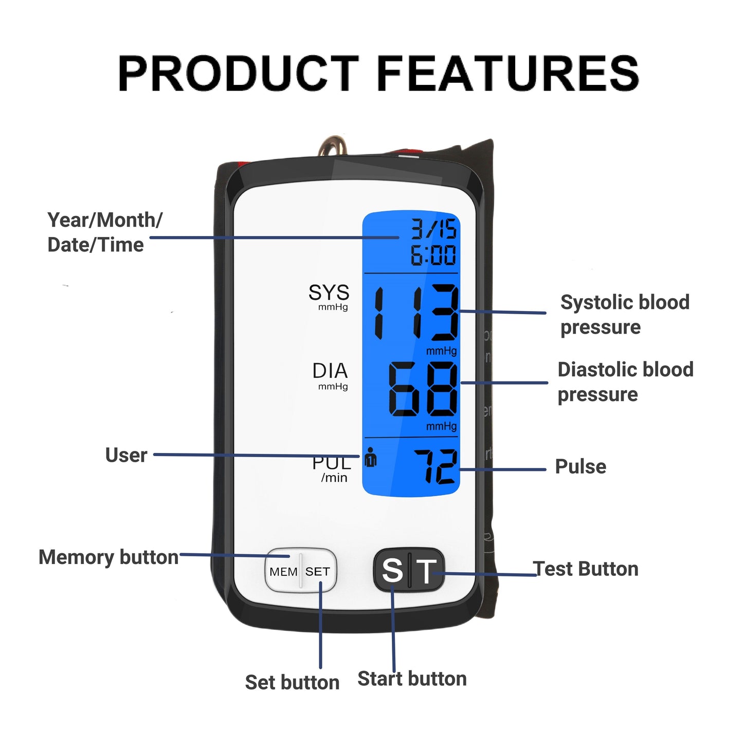 Wireless One-Piece Electronic Digital Sphygmomanometer