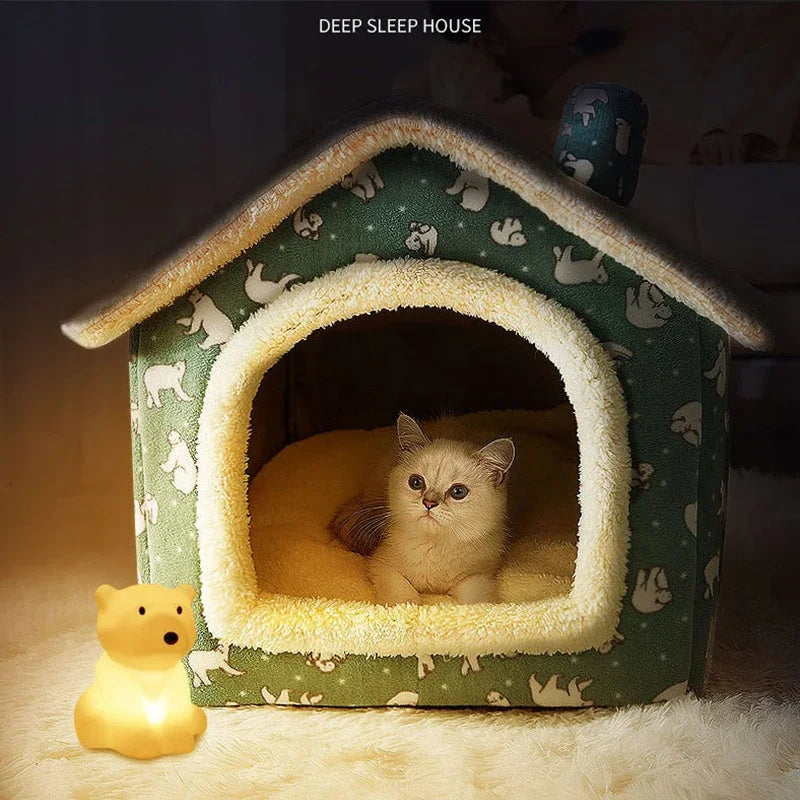 Fully Enclosed Warm Cat Sleeping Folding Dog House