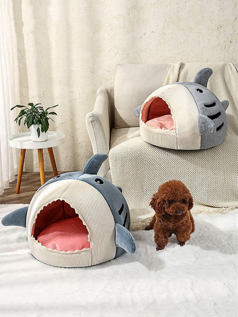 Winter Warm Semi-enclosed Big Mouth Shark Dog Kennel Cat Pad