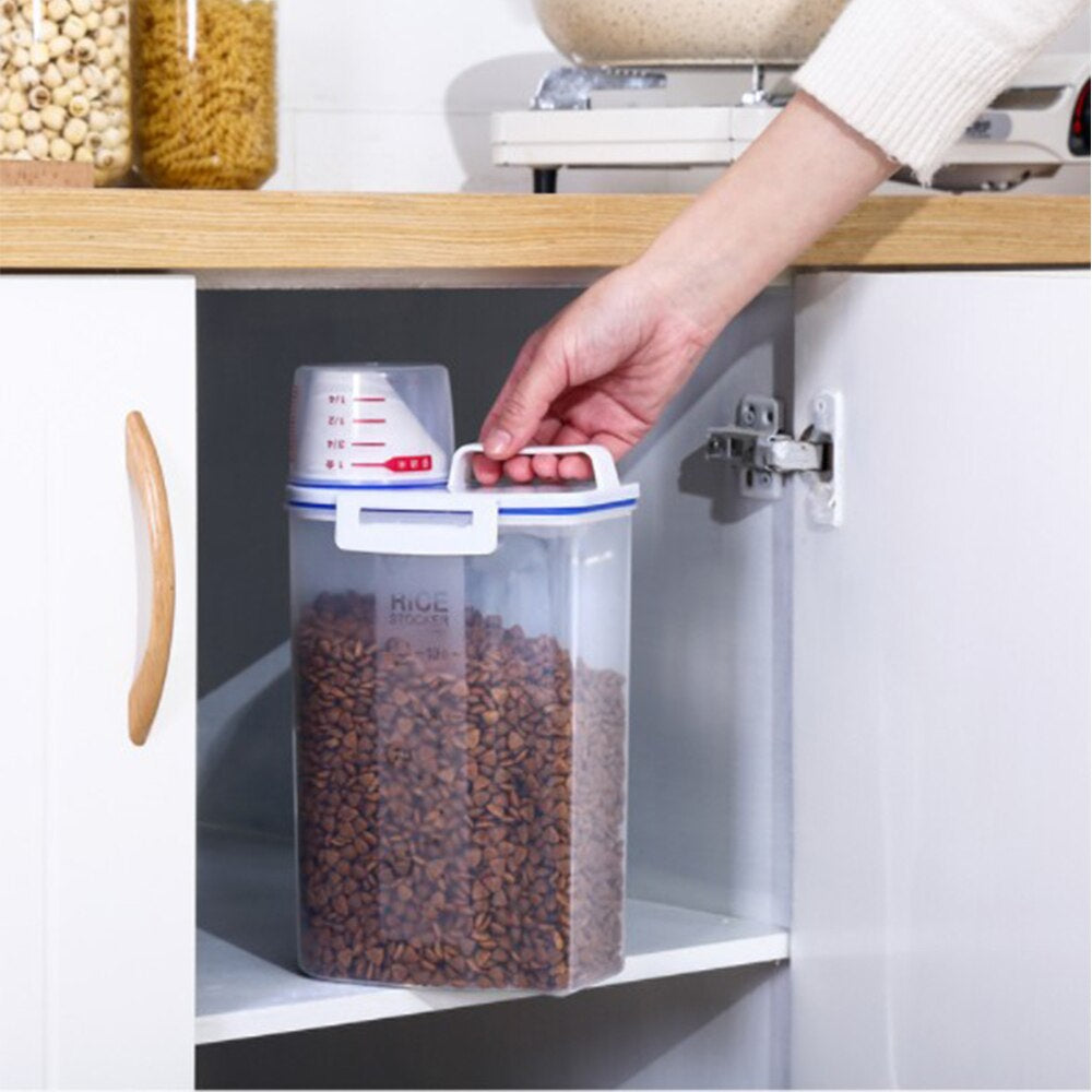 Portable Pet Food Container with Scale, Clear Plastic Storage Box