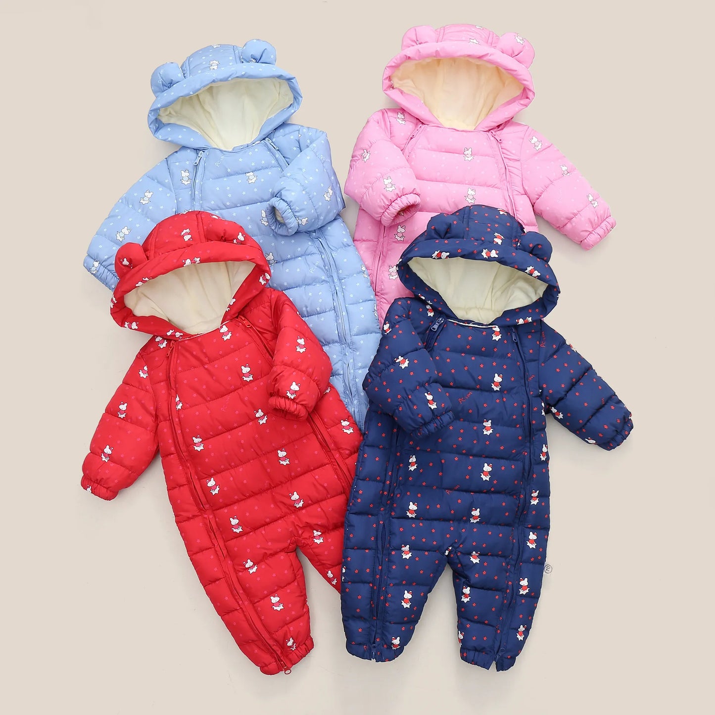 Jumpsuit Hooded Plus Velvet Warm  New born Baby clothes