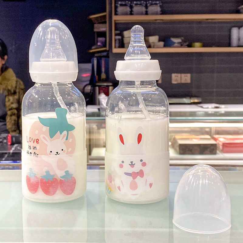 Glass Portable Cartoon Milk Student Cup Waterbottle with Straw