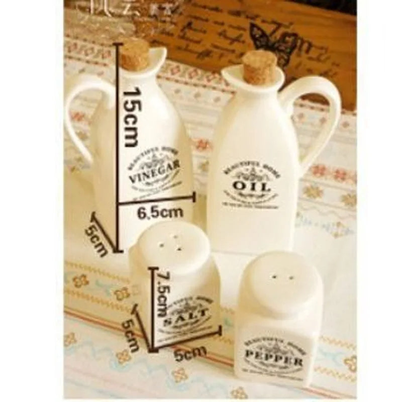 4Pcs Ceramic Spice Jar with Wooden Cork Kitchen Condiment Bottle