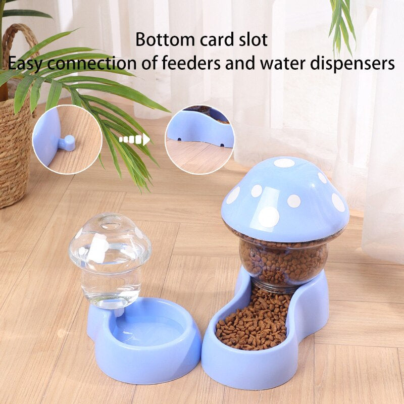 Mushroom Type Automatic Feeder Dog-Cat Food Bowl & Drinking Water Bottle