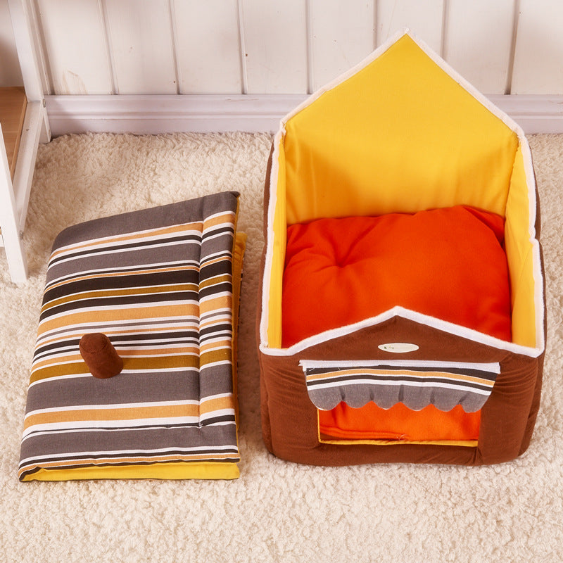 Soft Indoor Pet Dog House & Removable Cover Mat