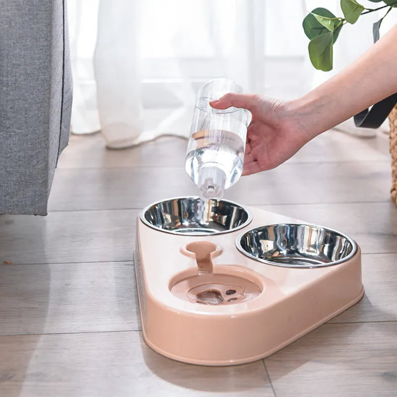 3In1 Pet Food Feeder Bowl with Automatic Drinking Bottle