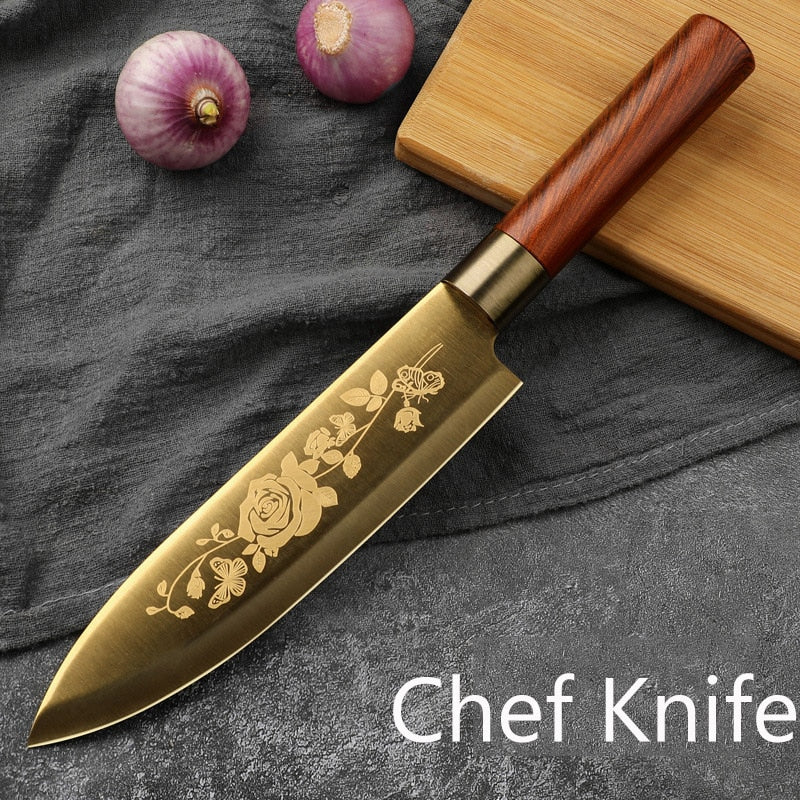 New Style Golden Titanium Plated Kitchen Knives