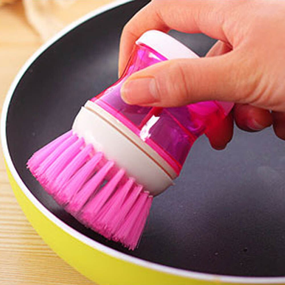 Liquid Soap Dispenser Plastic Pot Dish Cleaning Brush