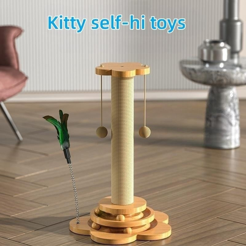 Pet Cat Toy Solid Wood Turntable Funny Cat Traning Stick Balls