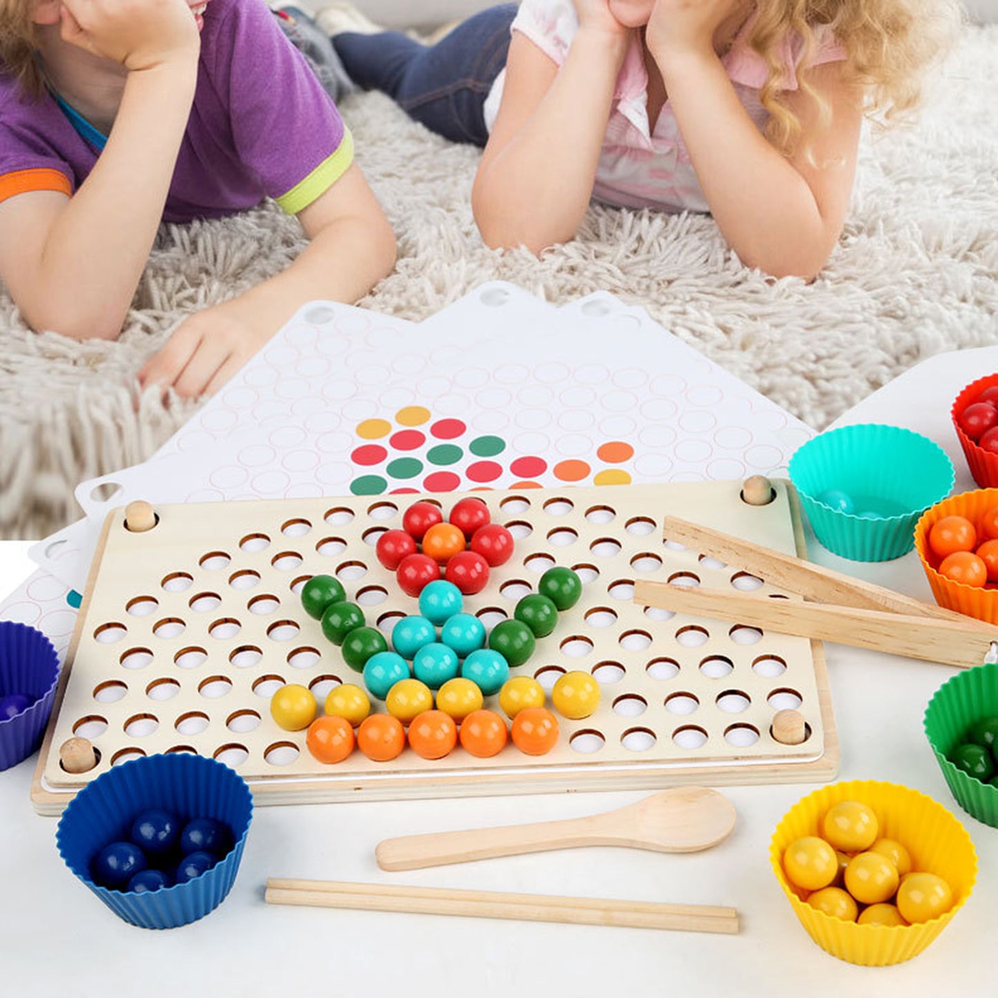 Wooden clip board game set rainbow toy