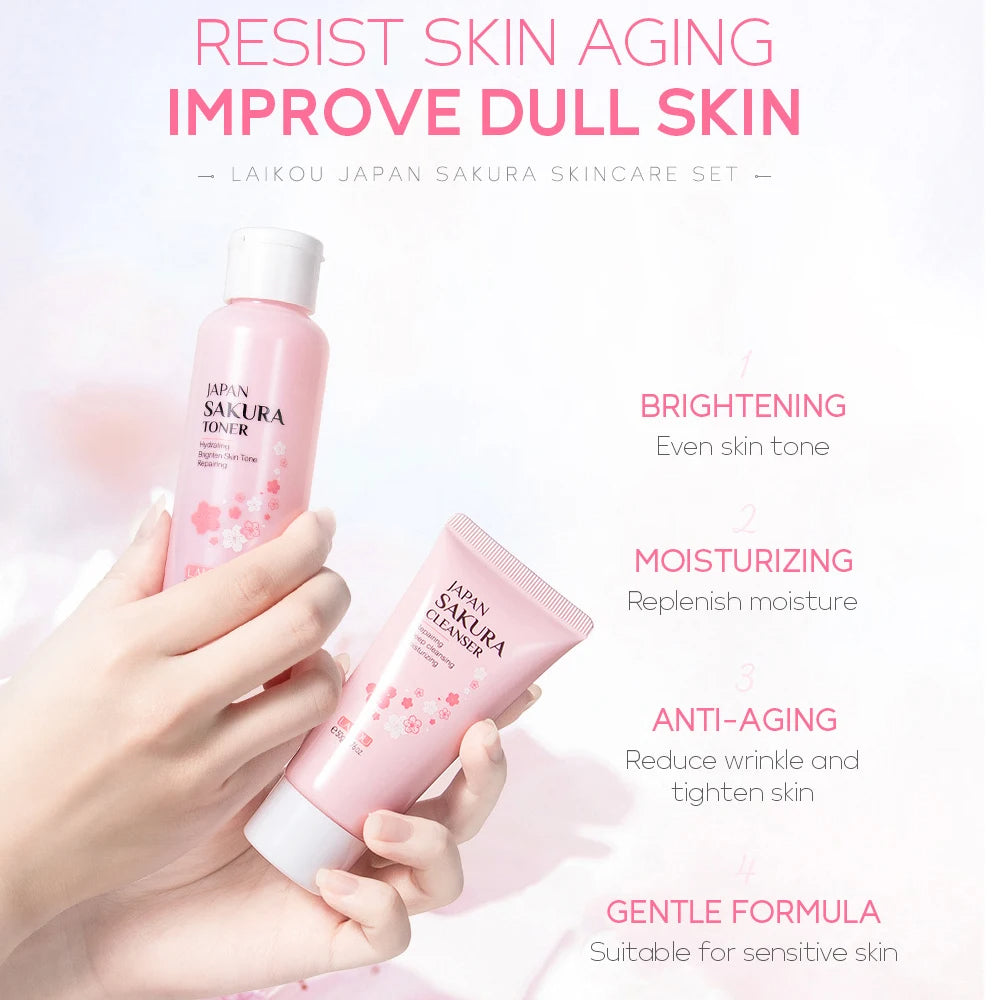 Face skin care set cleanser sakura essence cream