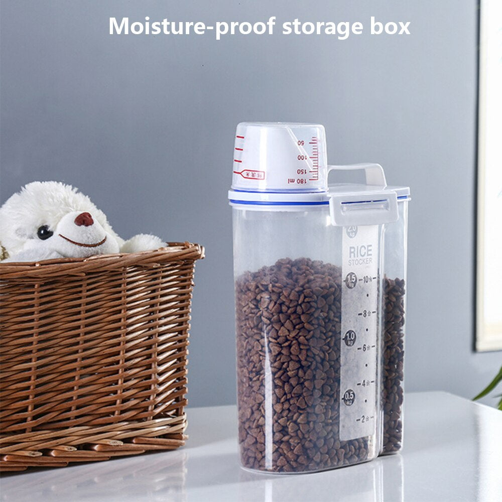 Portable Pet Food Container with Scale, Clear Plastic Storage Box