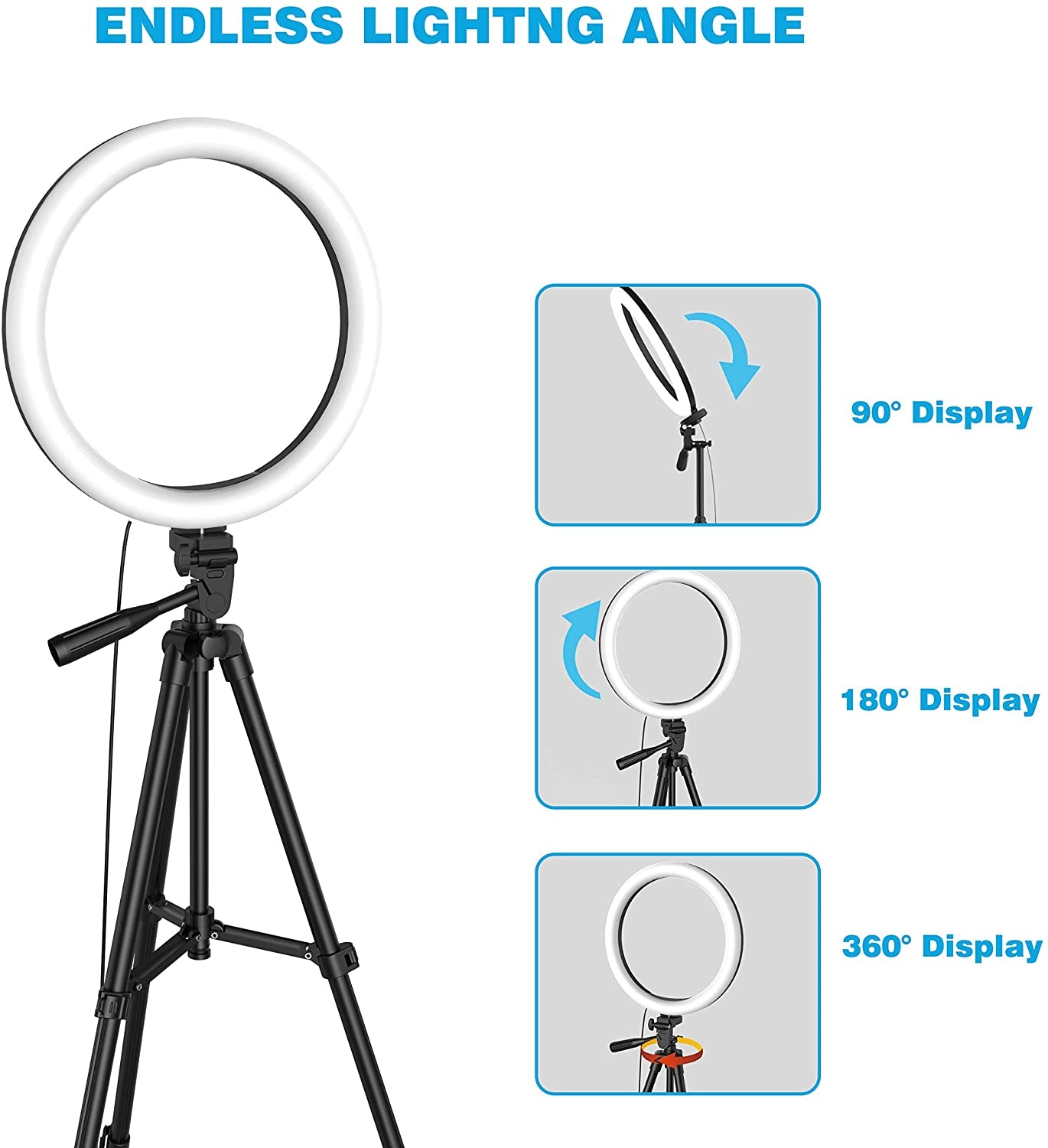 Sensyne 10'' Ring Light with 50'' Extendable Tripod Stand, LED Circle Lights with Phone Holder