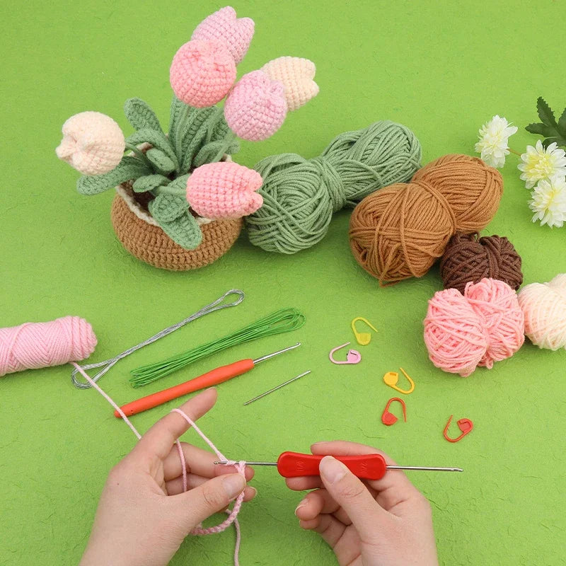 Crochet Flower Kit for Beginners With Easy Knit Accessories Set