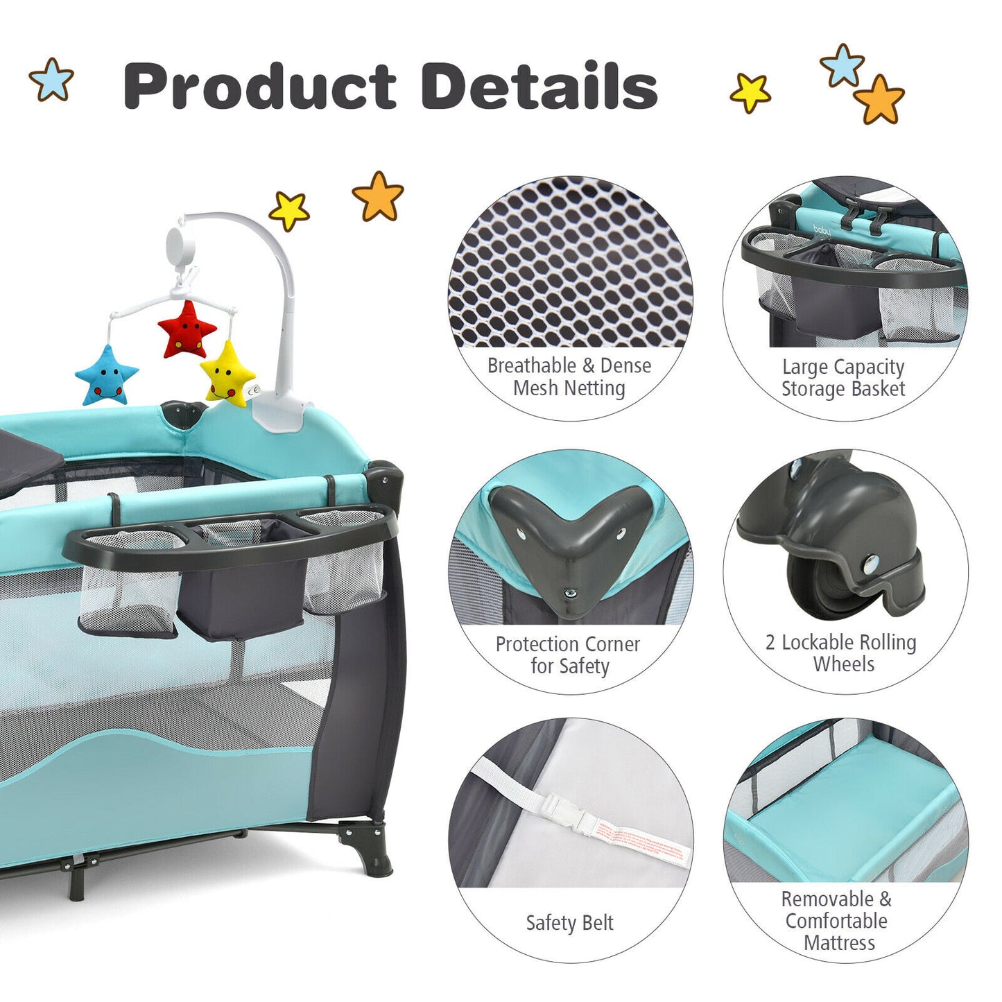 3 in 1 Baby Playard Portable Infant Nursery Center