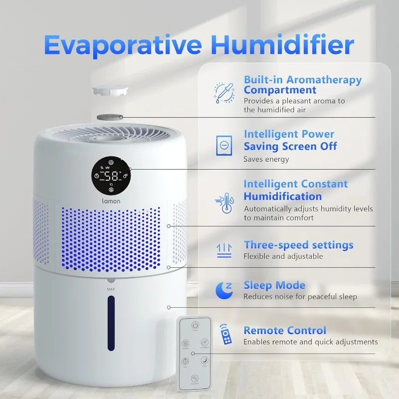 400ml/H Cool Evaporative Humidifier for Home with Anion & Filter